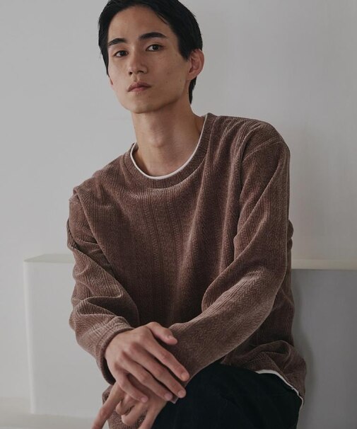 【心地良い、滑らかさ】レイヤード風ケーブル ニットソー 【洗濯機OK】