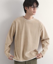 【心地良い、滑らかさ】レイヤード風ケーブル ニットソー 【洗濯機OK】