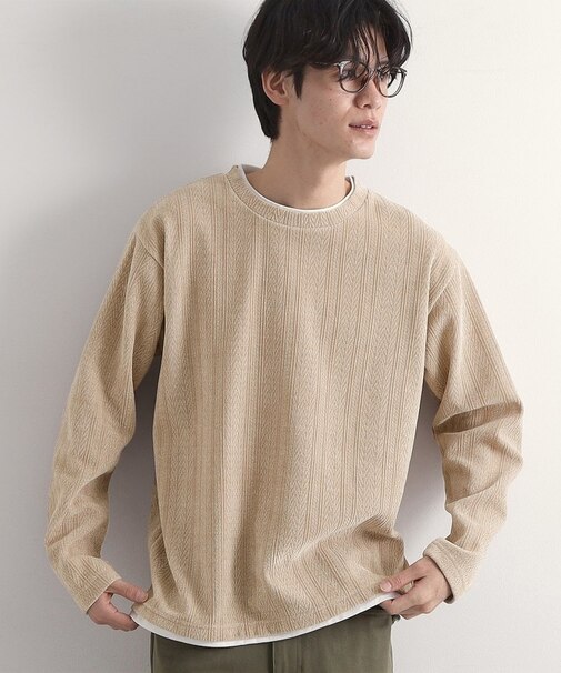 【心地良い、滑らかさ】レイヤード風ケーブル ニットソー 【洗濯機OK】
