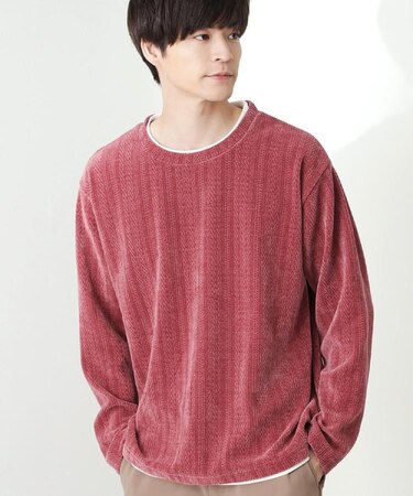 【心地良い、滑らかさ】レイヤード風ケーブル ニットソー 【洗濯機OK】