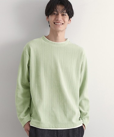 【心地良い、滑らかさ】レイヤード風ケーブル ニットソー 【洗濯機OK】