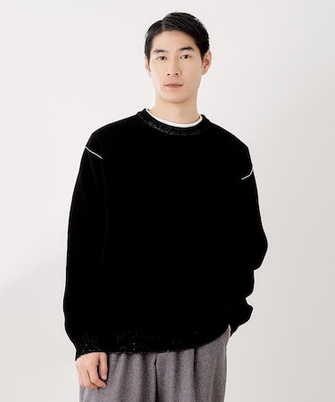 【包み込まれるような柔らかさ】配色モールニット 洗濯機OK