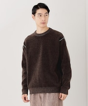 【包み込まれるような柔らかさ】配色モールニット 洗濯機OK