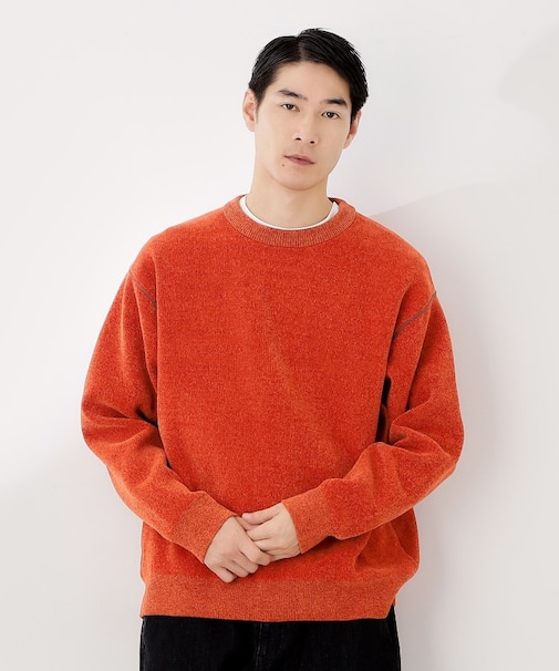 【包み込まれるような柔らかさ】配色モールニット 洗濯機OK