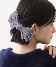 【華やか＆上品】ビジューベロアリボンバレッタ