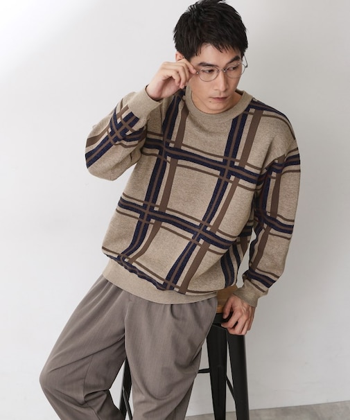 チェックジャカードニット【洗濯機OK】