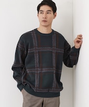 チェックジャカードニット【洗濯機OK】