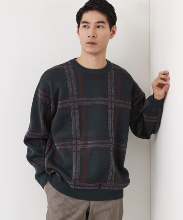 チェックジャカードニット【洗濯機OK】