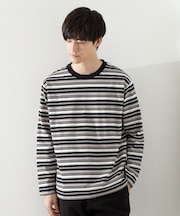 ランダムボーダー長袖タフTシャツ 【洗濯機OK】