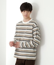 ランダムボーダー長袖タフTシャツ 【洗濯機OK】