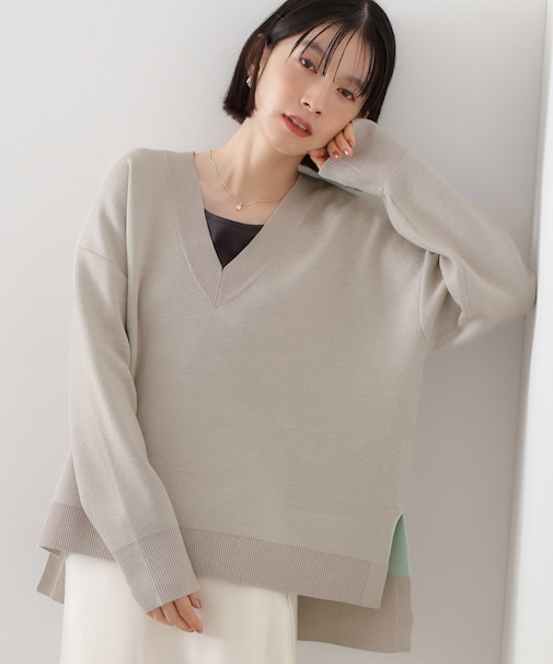 【体型カバー】ゆったり サイドスリットニット