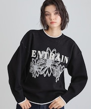 花柄ラメジャカードニット