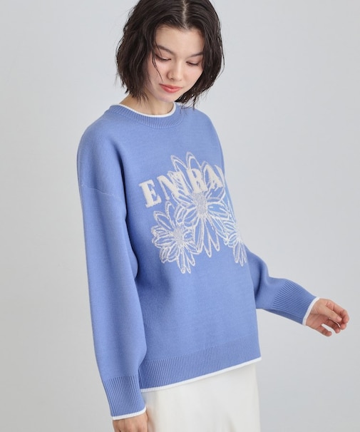 花柄ラメジャカードニット