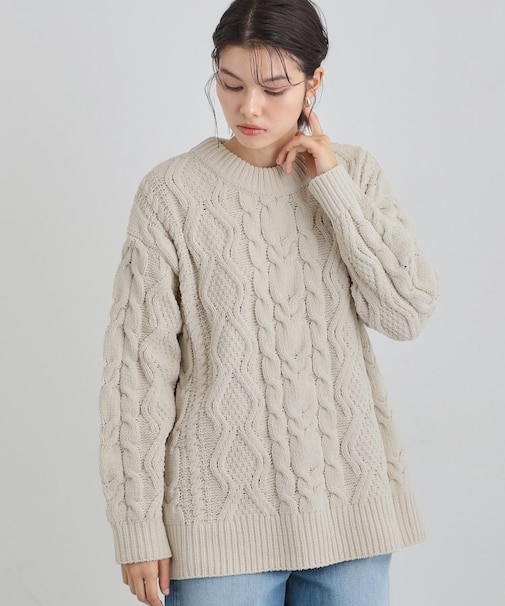 【洗える】冬のコーデを盛り上げる マットモール ケーブルニット