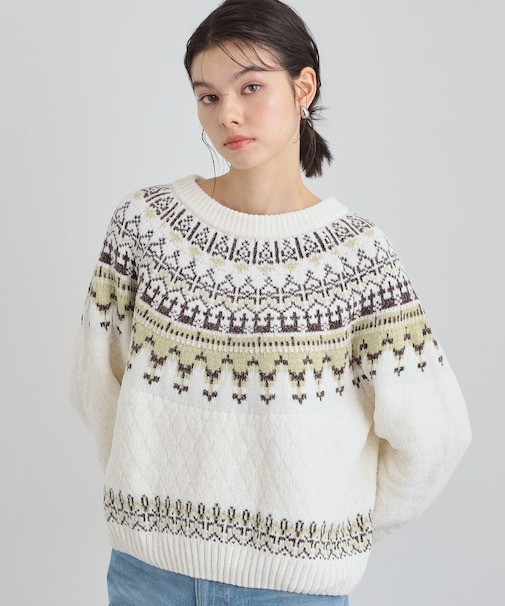 上品さと少しの遊び心を モール求心柄ニット