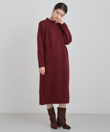 ウール混杢調ハイネックワンピース