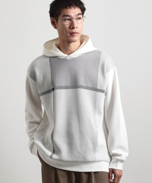 フロントチェック柄ニットパーカー