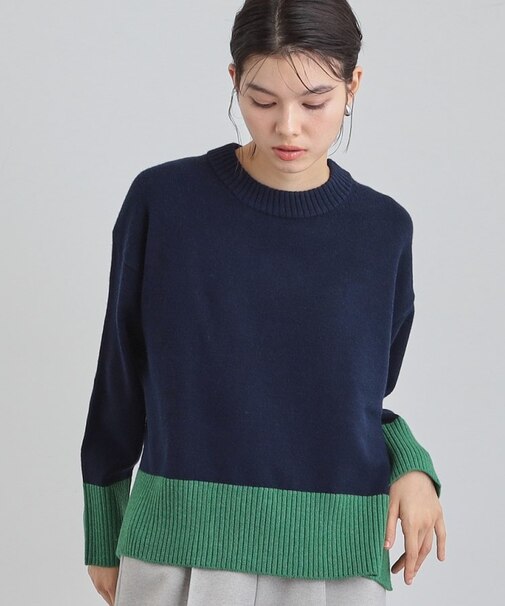 インしないで着られる カラーブロックニット