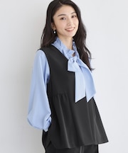 【セットアップ可/洗濯機可/イージーケア/防汚加工】ダブルクロス ペプラムジレ