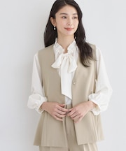 【セットアップ可/洗濯機可/イージーケア/防汚加工】ダブルクロス ペプラムジレ