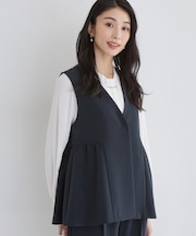 【セットアップ可/洗濯機可/イージーケア/防汚加工】ダブルクロス ペプラムジレ