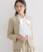 【セットアップ可/洗濯機可/イージーケア/防汚加工】ダブルクロス ノーカラージャケット