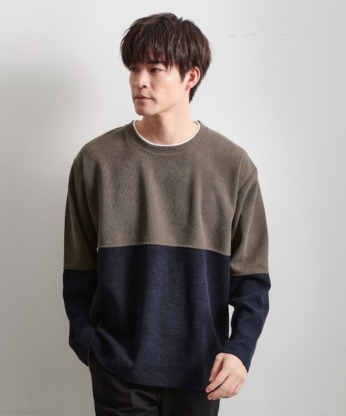 バイカラー モール風長袖Tシャツ