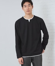 【1枚で手抜きに見えない】キーネック フェイクレイヤード長袖Tシャツ