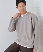 【1枚で手抜きに見えない】キーネック フェイクレイヤード長袖Tシャツ