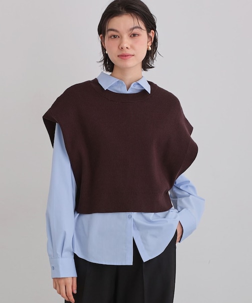 【2点セット】レイヤードスタイルでこなれ見え ニットベスト＆シャツ
