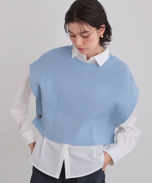 【2点セット】レイヤードスタイルでこなれ見え ニットベスト＆シャツ
