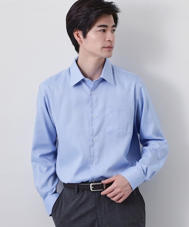 【ビジネス/セレモニー】ドレスへリンボン長袖シャツ