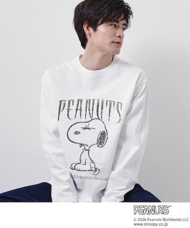 PEANUTS ／ ピーナッツ スヌーピー ヴィンテージ風プリント長袖Tシャツ