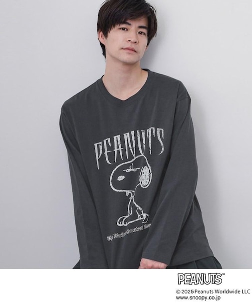 PEANUTS ／ ピーナッツ スヌーピー ヴィンテージ風プリント長袖Tシャツ