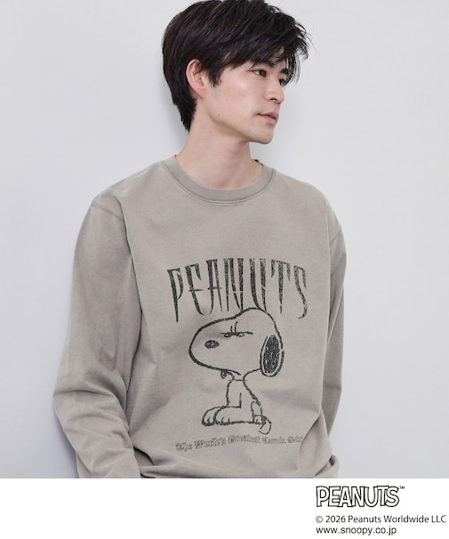 PEANUTS ／ ピーナッツ スヌーピー ヴィンテージ風プリント長袖Tシャツ