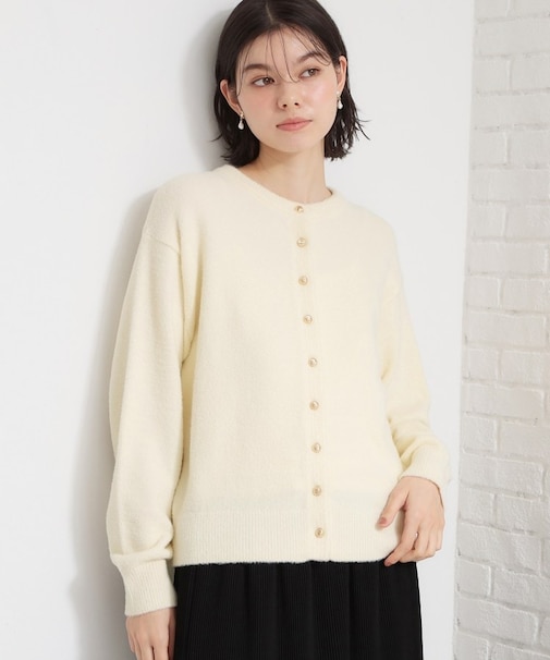 ふわふわミニシャギー クルーネックカーディガン
