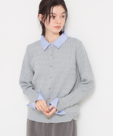 衿付ケーブルニット