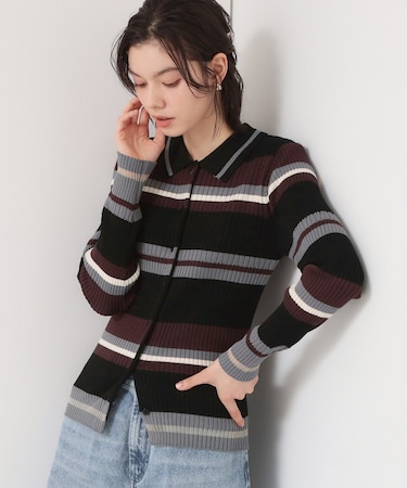 衿付マルチボーダーニット