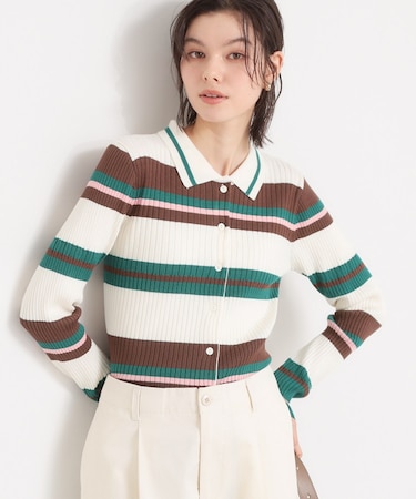 衿付マルチボーダーニット