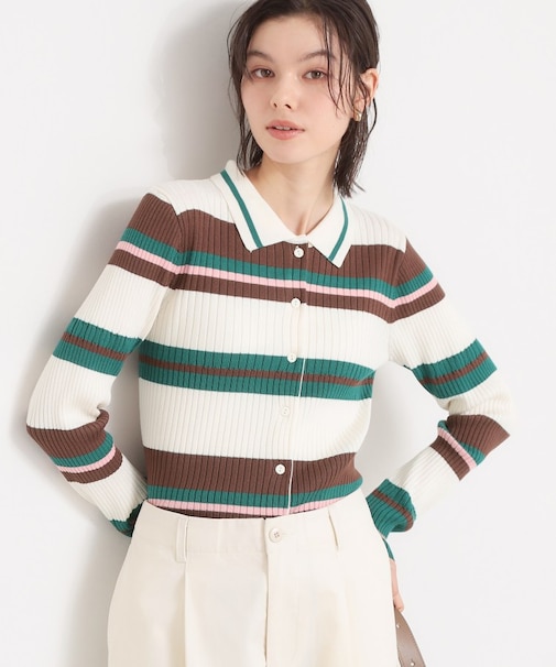 衿付マルチボーダーニット