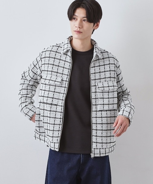 【カジュアルに上品さをプラス】変わり織ツイードブルゾン　洗濯機OK