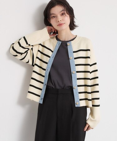 デニム切替カーディガン