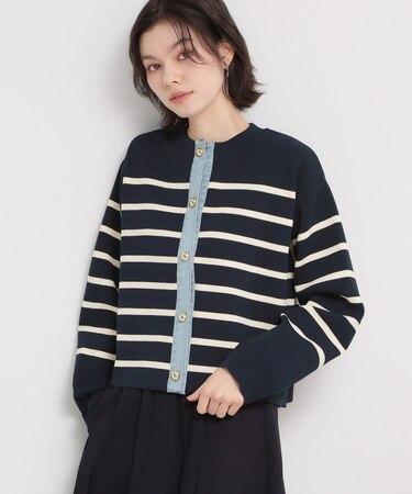 デニム切替カーディガン
