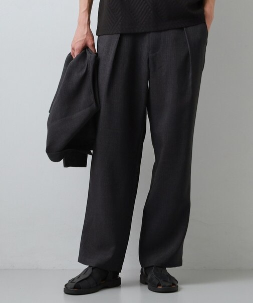 【LINO FINE】リネンライク　ワイドイージーパンツ  UVカット/イージーケア/吸水速乾/洗濯機OK