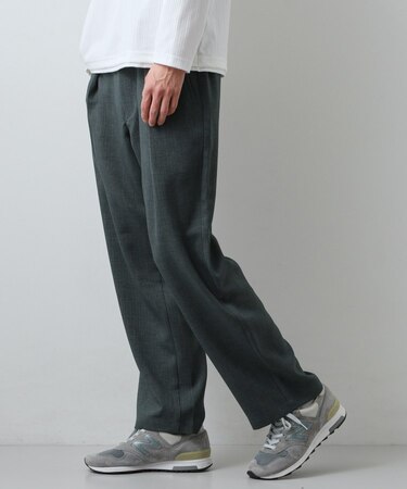 【LINO FINE】リネンライク　ワイドイージーパンツ  UVカット/イージーケア/吸水速乾/洗濯機OK