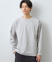 【程よく品のある着こなし】ジャカード フェイクレイヤード長袖Tシャツ 洗濯機OK