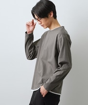 【程よく品のある着こなし】ジャカード フェイクレイヤード長袖Tシャツ 洗濯機OK