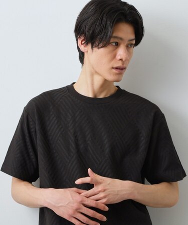 【ジャケットインにもおすすめ！】ジャカード リンクス半袖Tシャツ 洗濯機OK