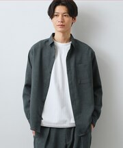 【LINO FINE】リネンライク 長袖シャツ UVカット　イージーケア　吸水速乾　洗濯機OK