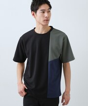 【一枚で着映える】パターンブロッキング 半袖Tシャツ 洗濯機OK